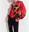 Oolala Printed Button Front Shirt In Fuchsia In Pink