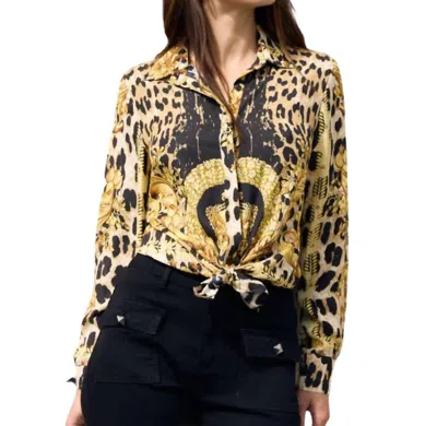 Oolala Printed Button-up Shirt In Gold/multi