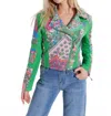 Oolala Printed Off Center Zip Jacket In Green Multi In Green