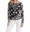 Oolala Printed Patchwork Crewneck Mesh Top In Black /white In Multi