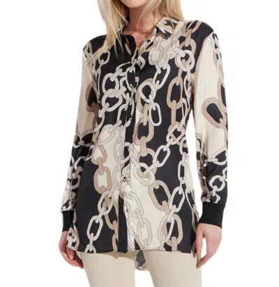 Oolala Printed Tie Button Down Shirt In Taupe In Beige