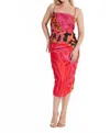 Oolala Side Ruched Midi Dress With Chain Straps In Fuchsia In Red