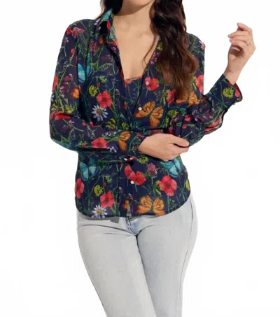 Oolala Two Piece Floral Butterfly With Tank Blouse In Navy In Black