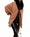 Oolala Whipstitch Detail Cape With Fur Collar In Cognac In Brown