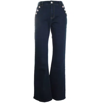 Oolala Women's Button Trim Denim Jean In Black In Animal Print