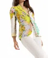 Oolala Women's Linen Tapestry Button Blazer In Yellow In Multi