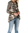 Oolala Zebra High Low Button Shirt In Beige In Multi