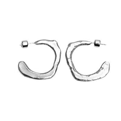Oolo London Women's Rugged Flat Landscape Hoops In Silver