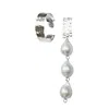 Oolo London Women's Silver / White Wind & Rain Asymmetrical Hammered Silver Hoop And Pearl Dangle