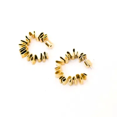 Oolo London Women's Small Crinkle Hoop In Gold Brass