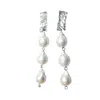 Oolo London Women's White / Silver Rain Rain Rain Drops Hammered Silver And Baroque Pearl Drops