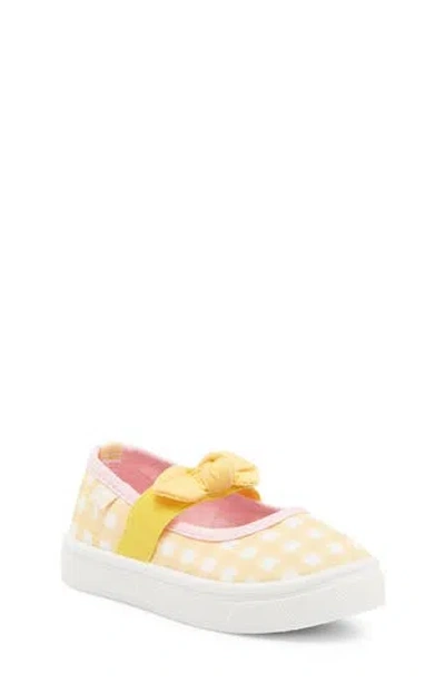 Oomphies Kids' Quinn Sneaker In Yellow Gingham W/pink Trim
