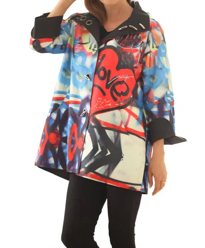 Oopera Love Graffit Print Raincoat In Multi In Black