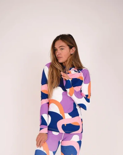Oosc Blue White Pink Purple Base Layer Top In Multi