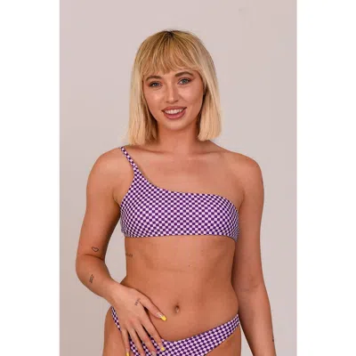 Oosc Checkmate Cold Shoulder Bikini Top In Purple