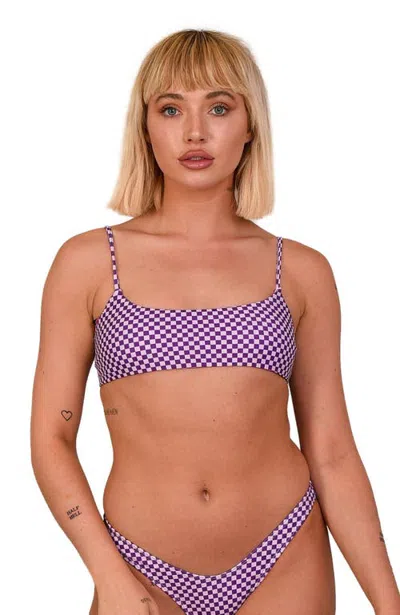 Oosc Checkmate Lace Up Crop Bikini Top In Purple