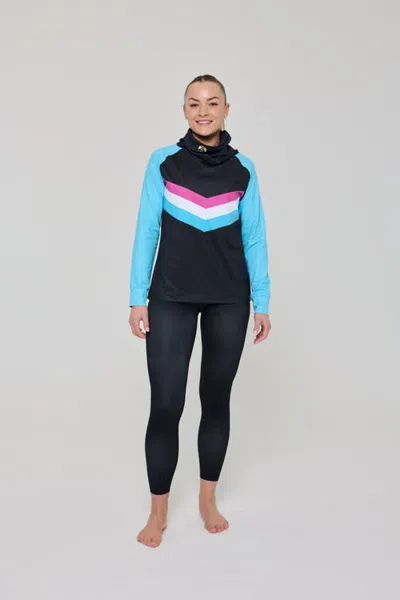 Oosc High Neck Baselayer Top In Black With Neon Pink