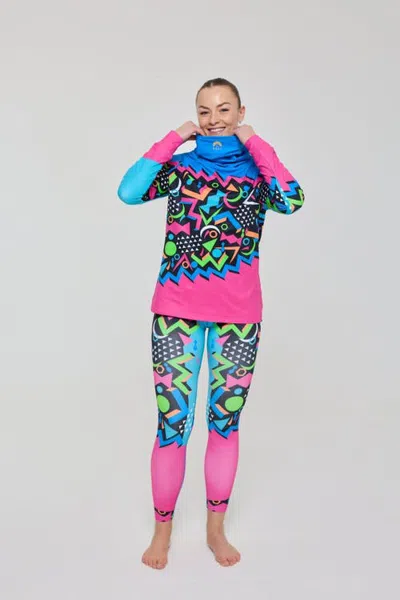 Oosc High Neck Baselayer Top In Black With Neon Pink