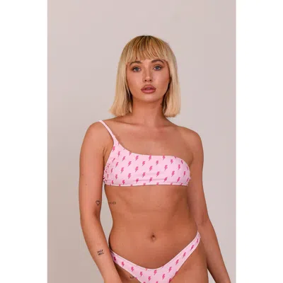 Oosc Strike Of Luck Cold Shoulder Bikini Top In Pink