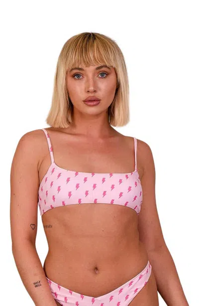 Oosc Strike Of Luck Lace Up Crop Bikini Top In Pink