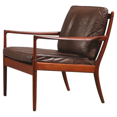 Pre-owned Ope Möbler Ib Kofod-larsen For  'samso' Lounge Chair In Brown Leather, 1950s