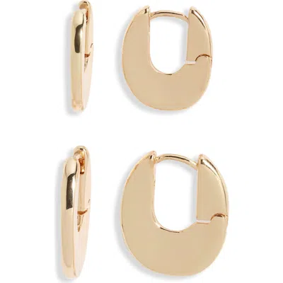 Open Edit 2 Pairs Of Polished Huggie Hoop Earrings In Gold