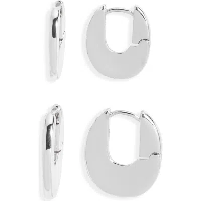 Open Edit 2 Pairs Of Polished Huggie Hoop Earrings In Metallic