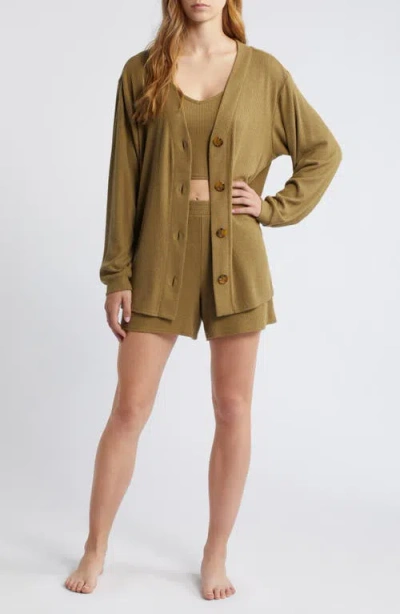 Open Edit 3-piece Cozy Rib Pajamas In Olive Brine