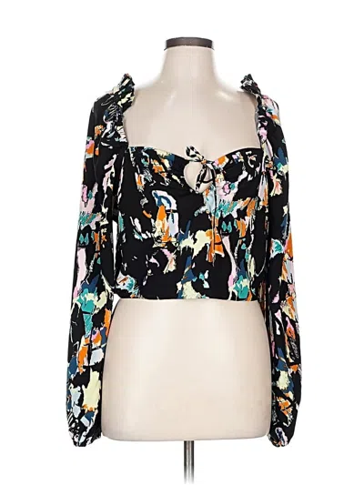 Pre-owned Open Edit 3/4 Sleeve Blouse In Black