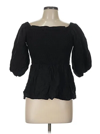 Pre-owned Open Edit 3/4 Sleeve Blouse In Black