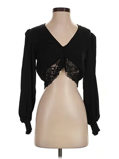 Pre-owned Open Edit 3/4 Sleeve Blouse In Black