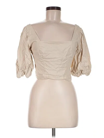 Pre-owned Open Edit 3/4 Sleeve Top Tan Sweetheart Neckline Tops