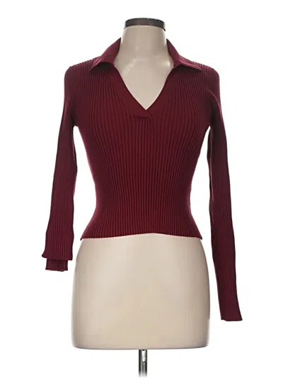 Pre-owned Open Edit 3/4 Sleeve T-shirt In Burgundy