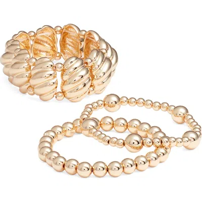 Open Edit Assorted Pack Of 3 Stretch Bracelets In Gold