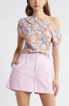 Open Edit Asymmetric One-shoulder Top In Pink/sky Floral