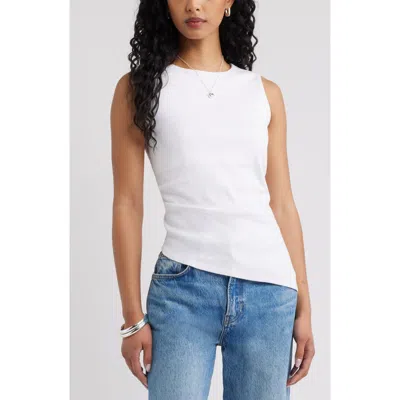 Open Edit Asymmetric Rib Cotton Tank In White