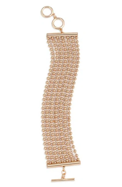 Open Edit Ball Chain & Crystal Toggle Bracelet In Clear- Gold