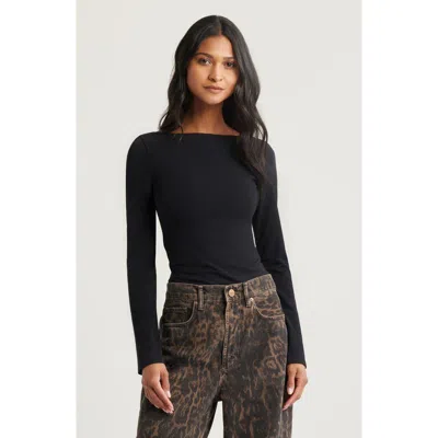 Open Edit Ballet Neck Long Sleeve T-shirt In Black