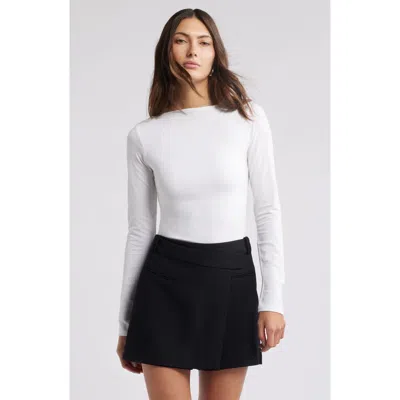 Open Edit Ballet Neck Long Sleeve T-shirt In White