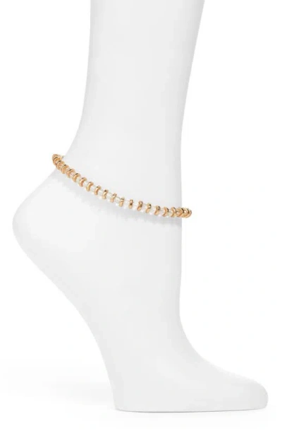 Open Edit Bead & Disc Anklet In Clear- Gold