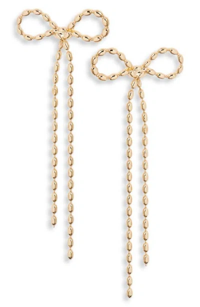Open Edit Bead Chain Bow Drop Earrings In Gold