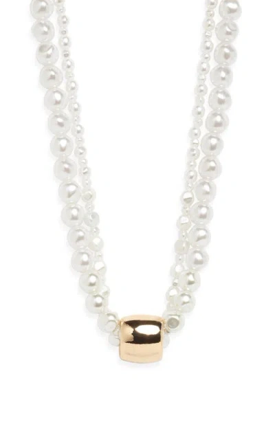 Open Edit Bead Pendant Faux Pearl Collar Necklace In Multi