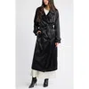Open Edit Belted Satin Trench Jacket In Black
