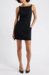 Open Edit Bateau Neck Sleeveless Minidress In Black