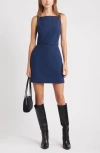Open Edit Belted Sheath Minidress In Blue