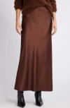 Open Edit Bias Cut Maxi Skirt In Brown Soil