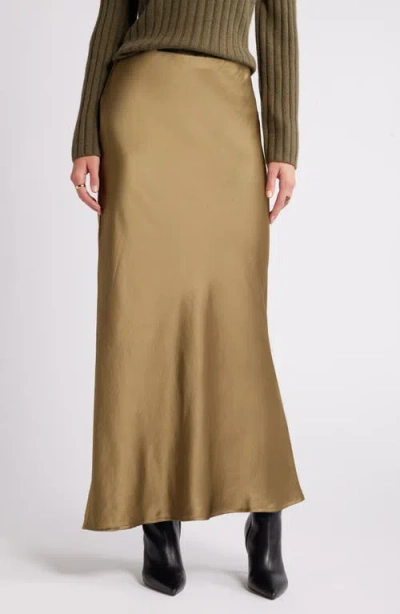 Open Edit Bias Cut Maxi Skirt In Olive Brine