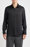Open Edit Black Satin Button-up Shirt In Brown
