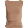 Open Edit Boat Neck Sleeveless Top In Brown