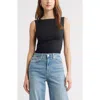 Open Edit Boat Neck Sleeveless Top In Black
